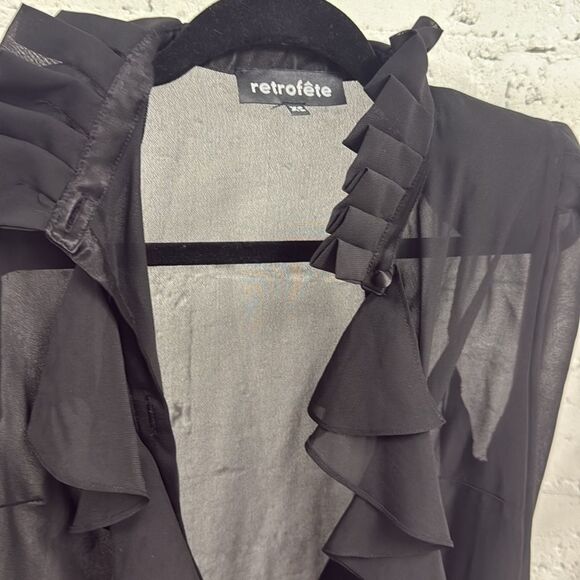 RETROFETE Black Bishop Sleeve Ruffled Blouse - Size XS - Sheer NWOT Button Down - Picture 2 of 4